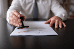 USPTO examiner stamping trademark application document as approved for publication before the official 30-day opposition period begins
