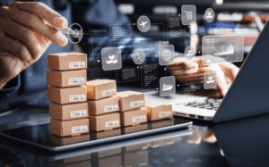Business owner verifying intellectual property assets including trademarks, digital tools, and product inventory during pre-acquisition IP due diligence