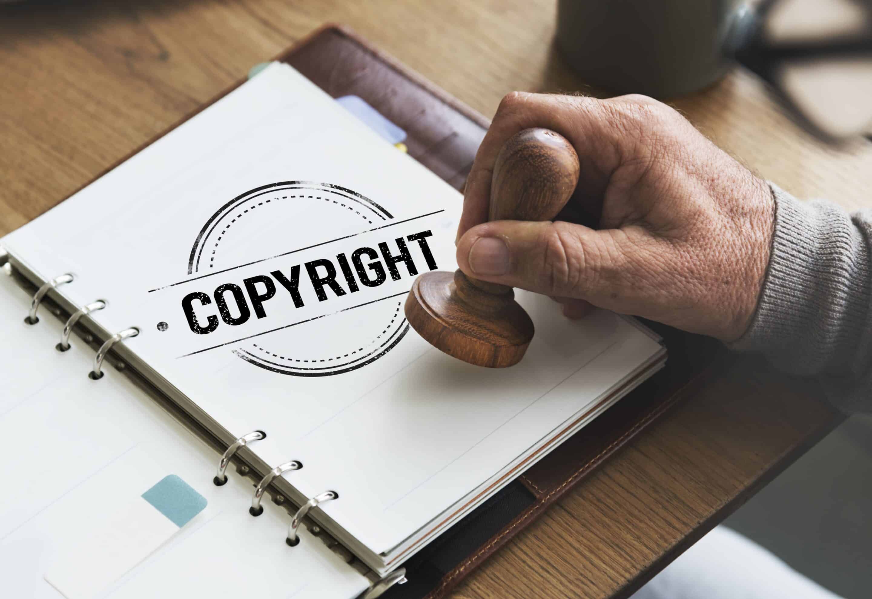 Copyright stamp on a open book.